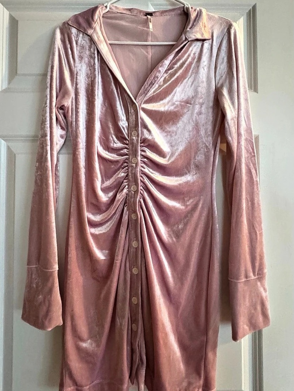 Free People Ruched Velvet Mini Dress in Pink Size XS Like New